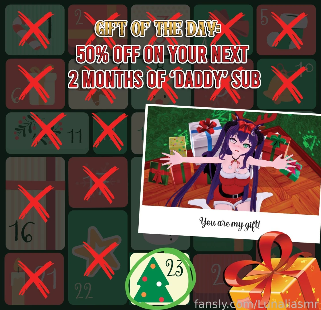 Fansly advent calendar day 23 gift of the day 50 off on your next 2 