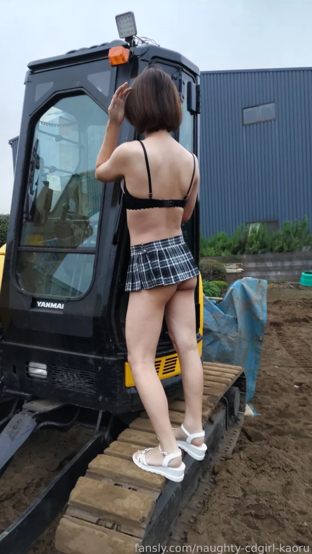 Fyp crossdresser japanese bra miniskirt public nude with excavator car part 2 