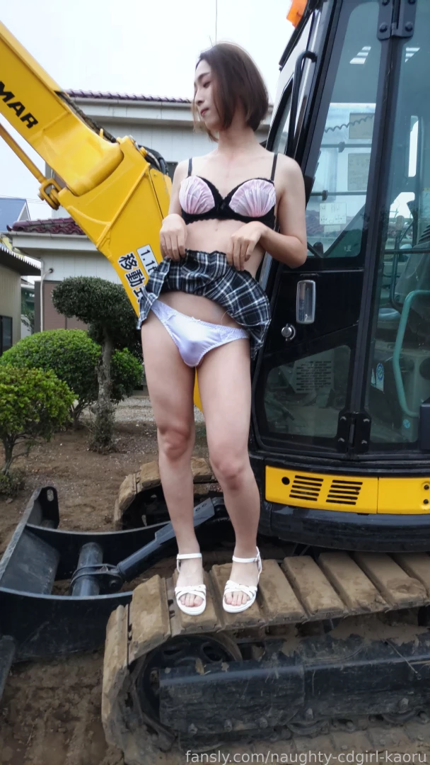 Fyp crossdresser japanese bra miniskirt public nude with excavator car part 7 