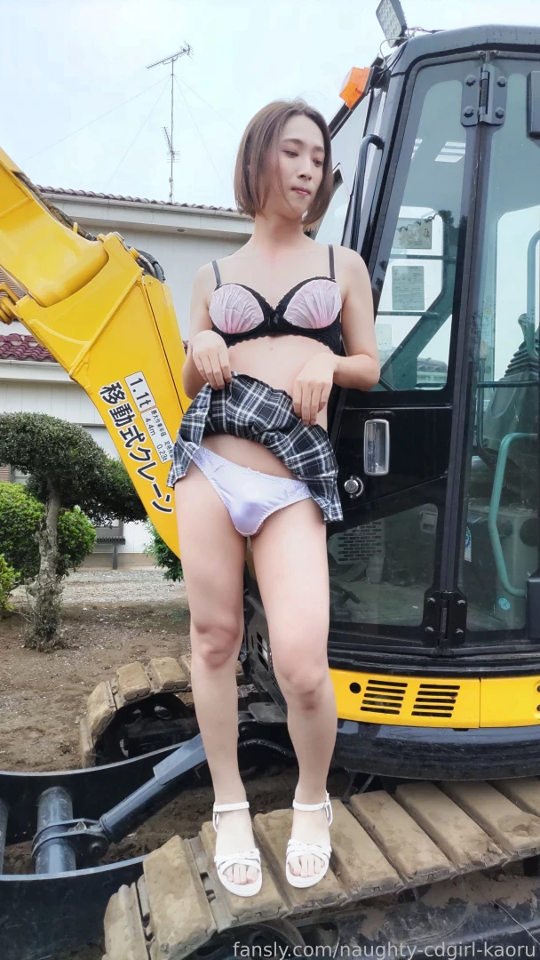 Fyp crossdresser japanese bra miniskirt public nude with excavator car part 8 