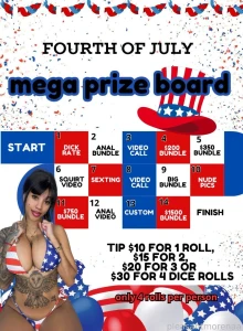 Fourth of july mega prize board how to play tip 10 for 1 roll 15 for 2