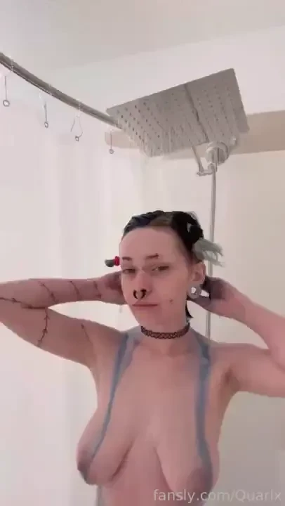 Washing out my blue hair dye fyp ftm bluehair hairdye shower bigboobs 