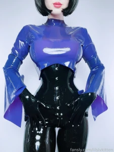 Purple mood latex rubber fetish corset gloves glasses part 6