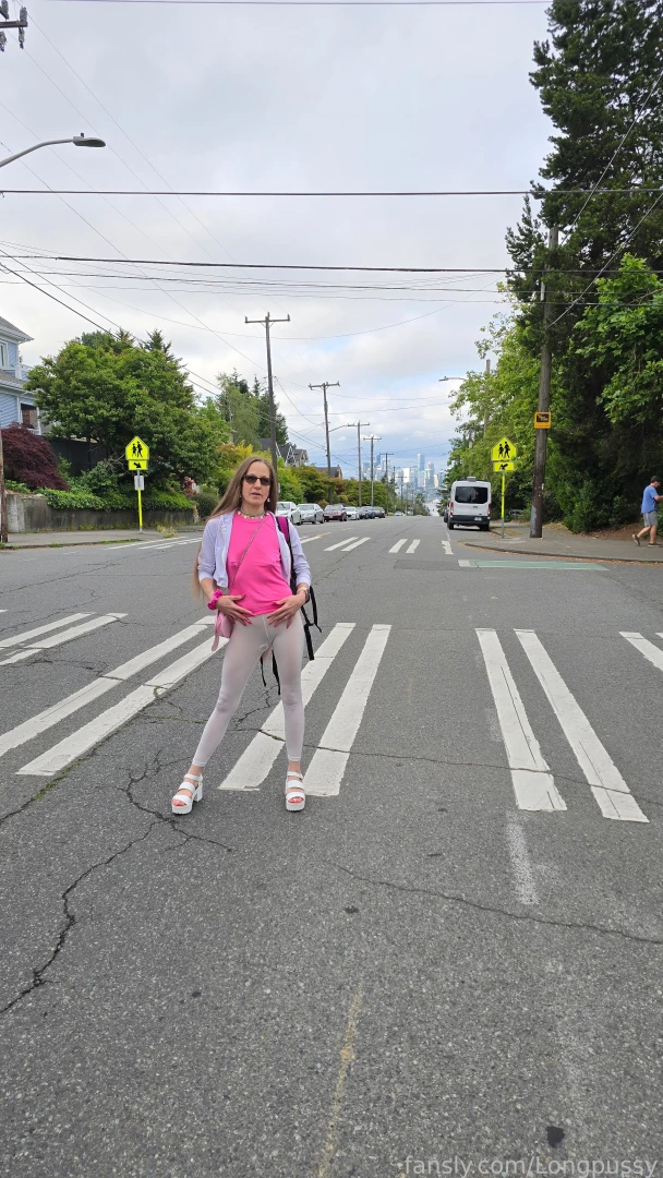 Longpussy out and about with a giant pussy buttplug and sheer pants be part 8 