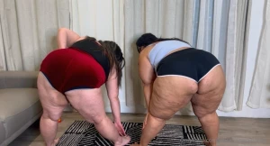 Two hot fatties stretching is definitely better than one part 22