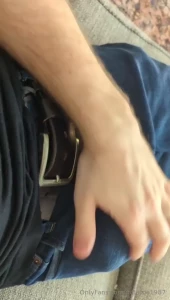 Blue jeans skinny fitting and a huge cock bulge