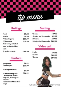 Official new tip menu for customs please message first to discuss your