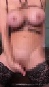 Squirt on chair sitting on a leather chair wearing only stockings i