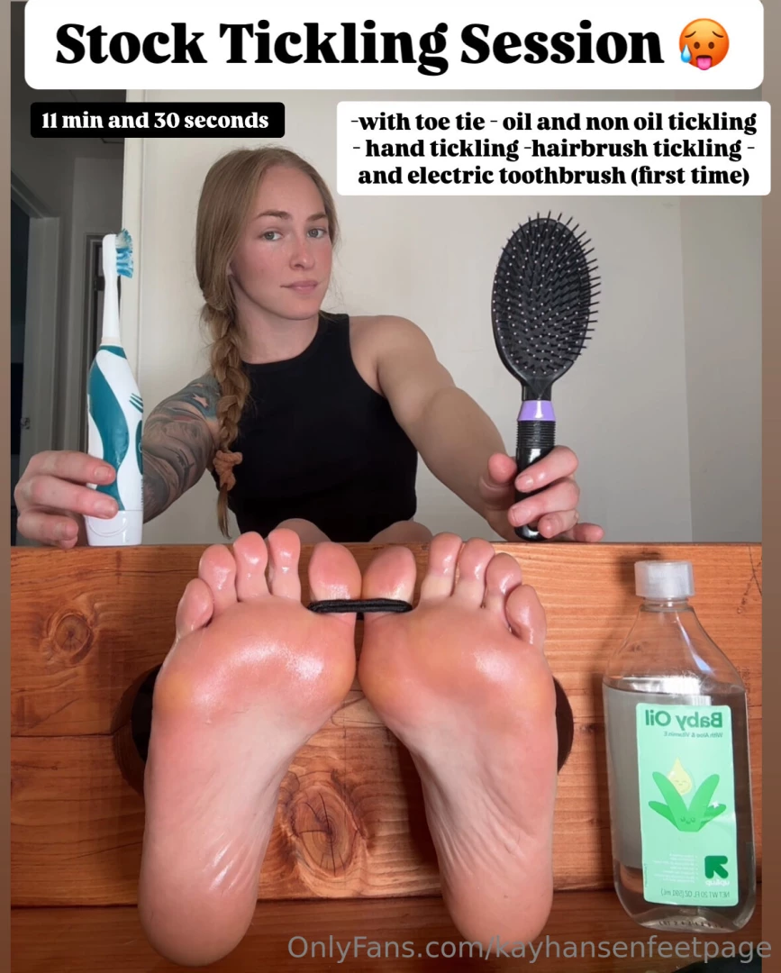 Trying out a new tickle toy with a toe tie and oil in my new stocks of 