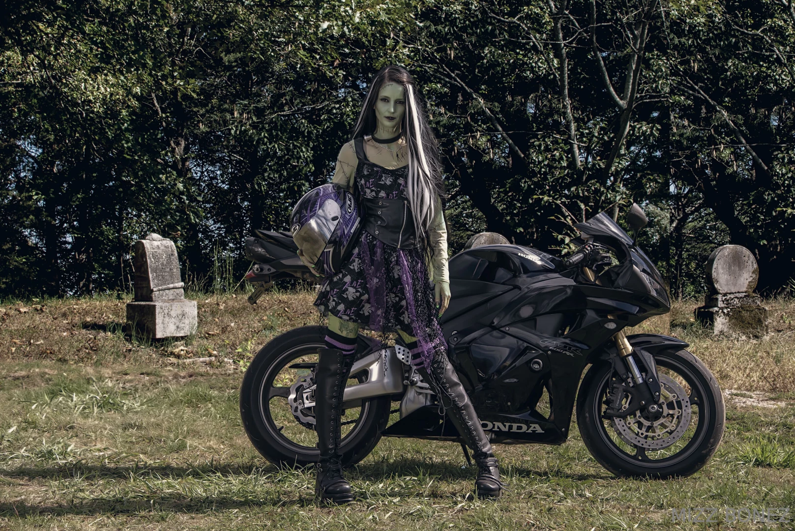 Bride of frankenstein cosplaying moto version complete with matching part 2 
