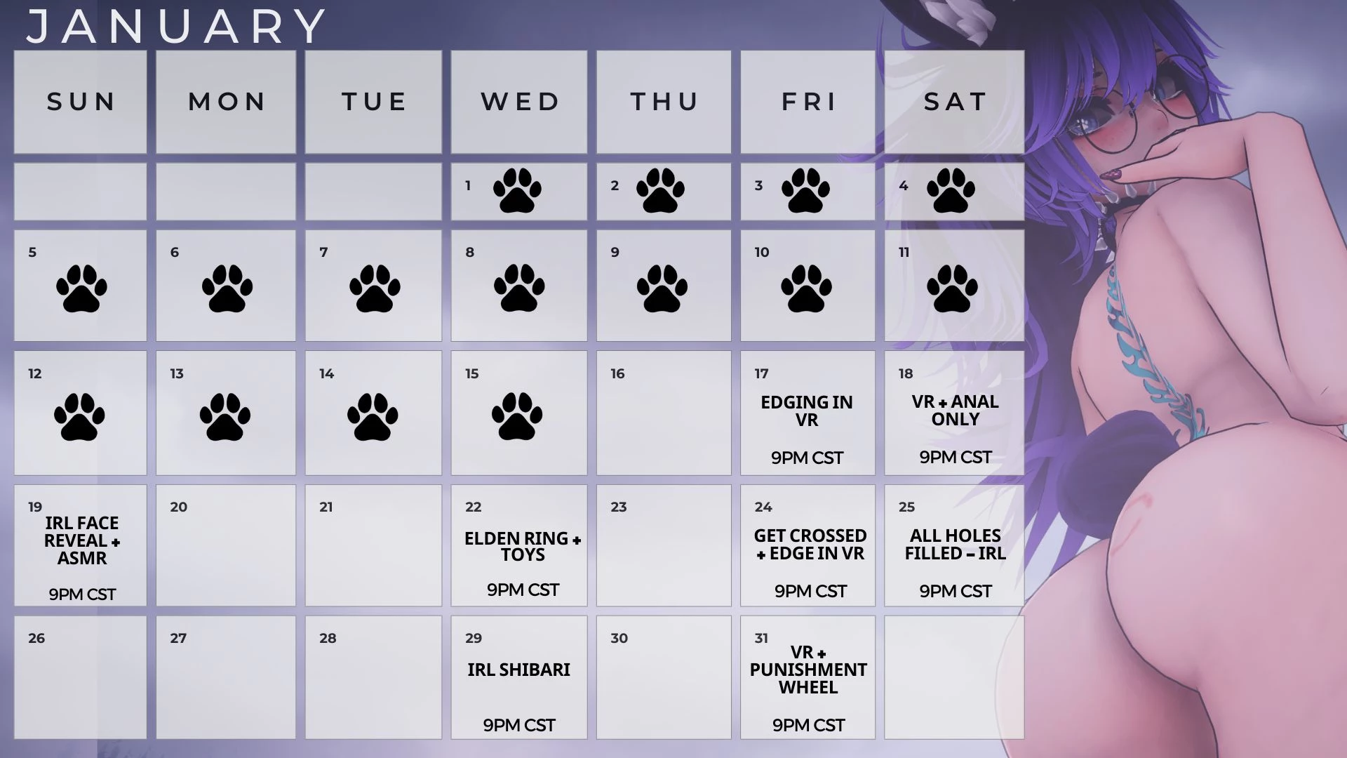 Updated calendar - i swapped the irl airtight stream to next week due 