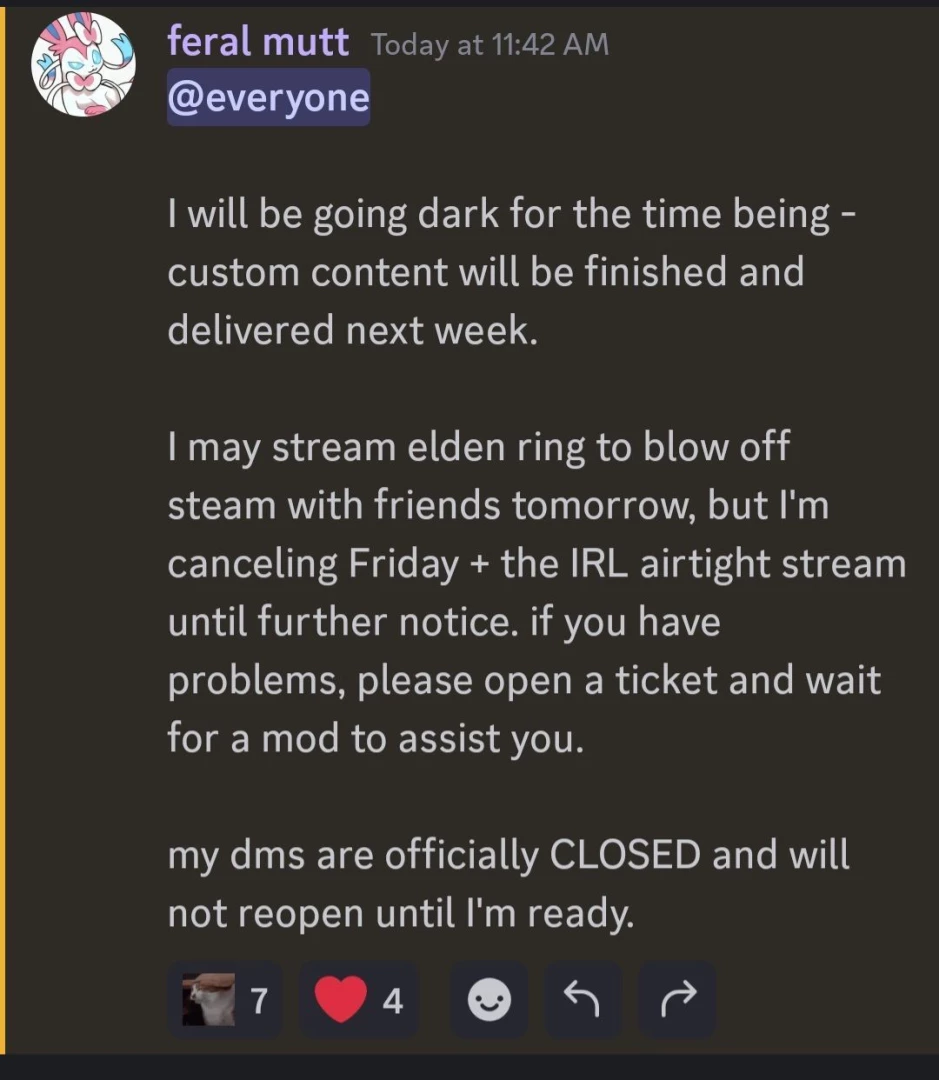 Update regarding custom content and the streams this week due to a 