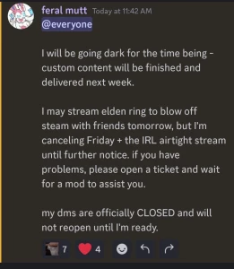 Update regarding custom content and the streams this week due to a