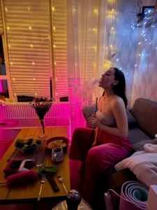 Twilight soft light of garlands favorite tea and cozy conversation the