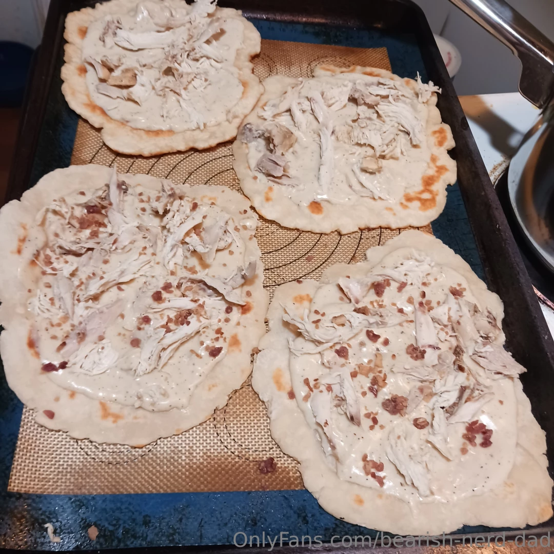 Chicken white pizza on fry bread made with that chicken i was roasting part 1 