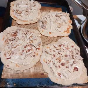 Chicken white pizza on fry bread made with that chicken i was roasting part 1