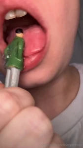 Giantess oral vore shots with and without tiny figure such a hungry