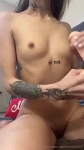 Covered my tits in cum with my squirting dildo