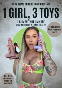 1 girl 3 toys a baby slime production drops tomorrow i use all 3 toys part 1