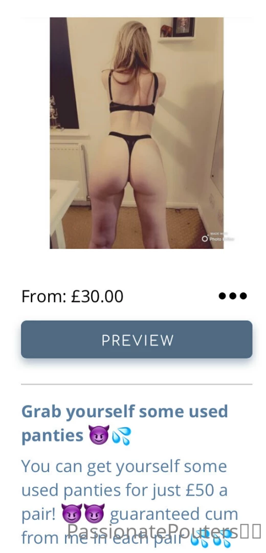 Used panties available prices start at 30 plus postage a pair to order 