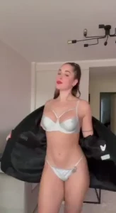 The silver lingerie looks so great on my pussy