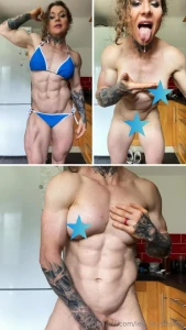 Abs giant clit and lots of spit brand new muscle worship flexing video