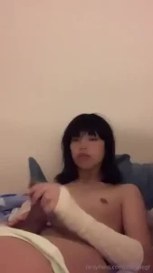 Sad girl jerks off her girldick to help her feel better part 1