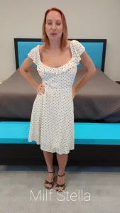 White dress with black polka dots amp black and wood high heels want