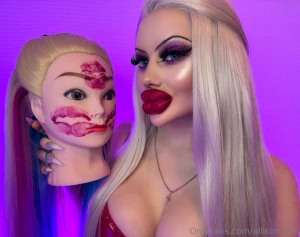 Passionately kissing and licking the doll with lots of drool lips