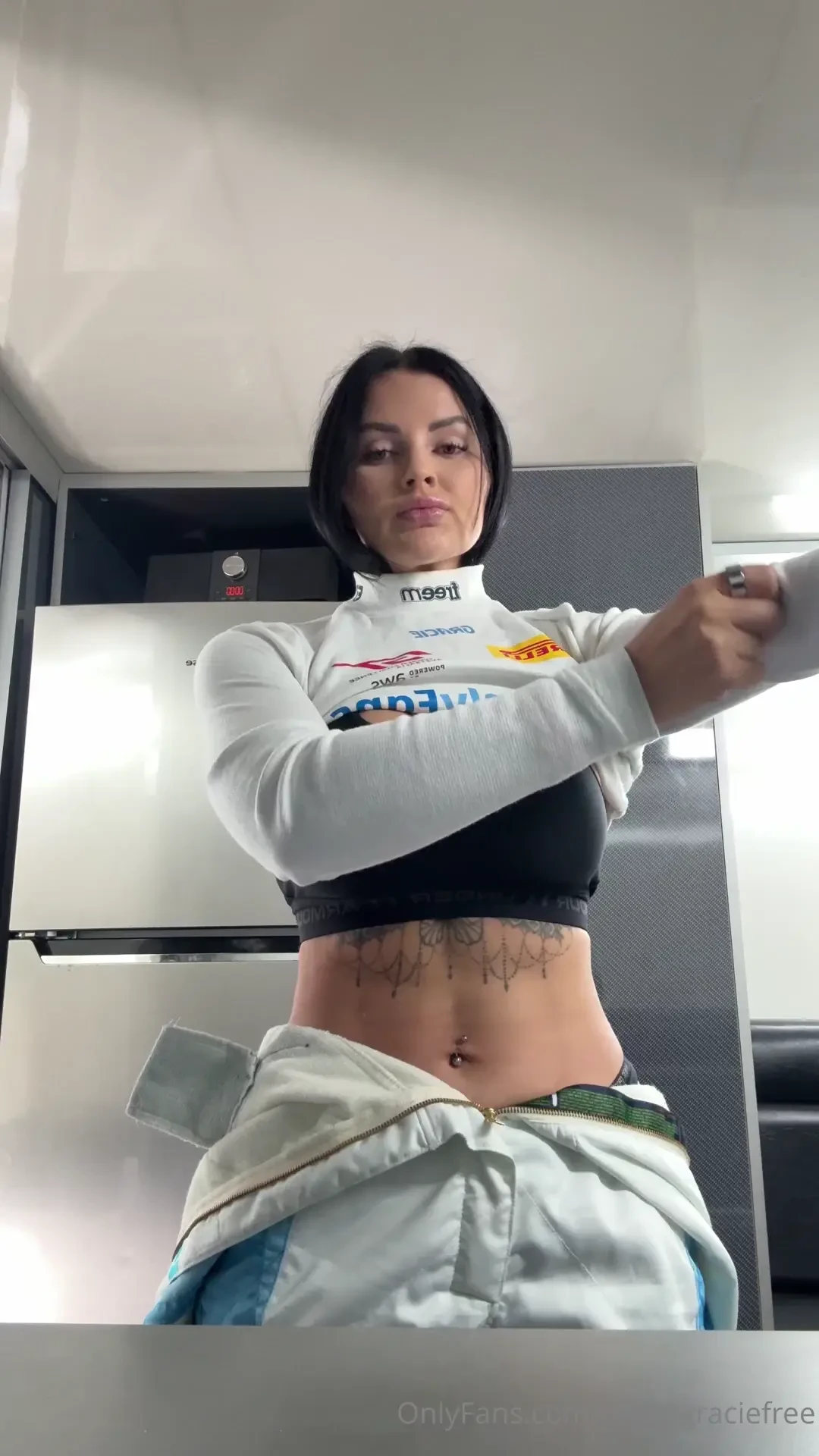 Behind-the-scenes in the garage just me and my tight little fireproofs 