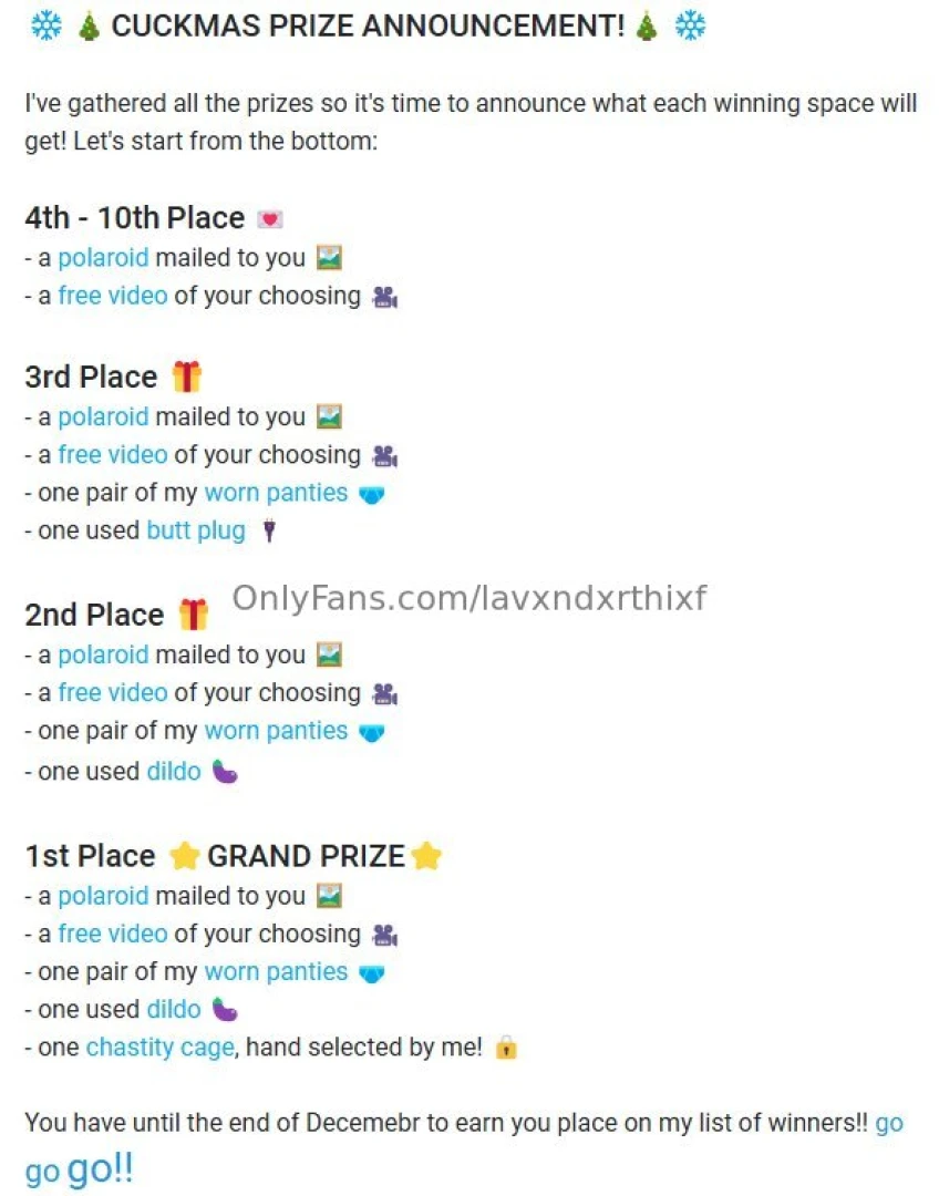 Just announced the prizes up for grabs for my contest this month if 