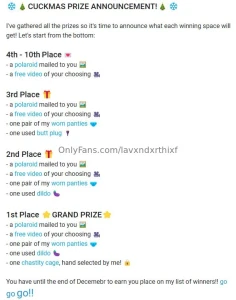 Just announced the prizes up for grabs for my contest this month if