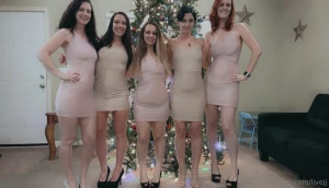 5 girl dildo riding in fancy dresses asses over asses fucking all of