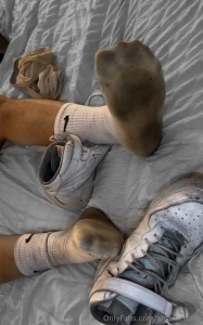 These sweaty socks stink peel em off with your teeth