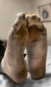 Stinky feet straight from the gym go ahead get your nose in there