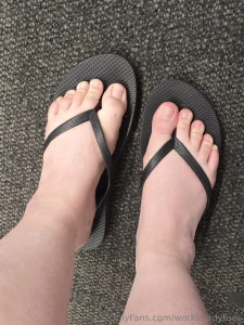 Quick shot of my plastic flip flops in line to check out part 1