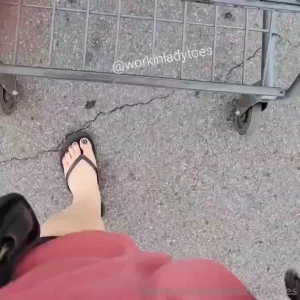 Spy shot of my flip flops pushing my grocery cart back would you watch