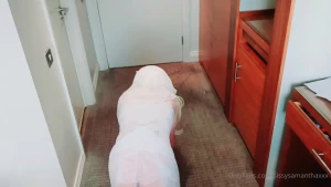 Practicing crawling up the aisle for you a good sissy is on all fours