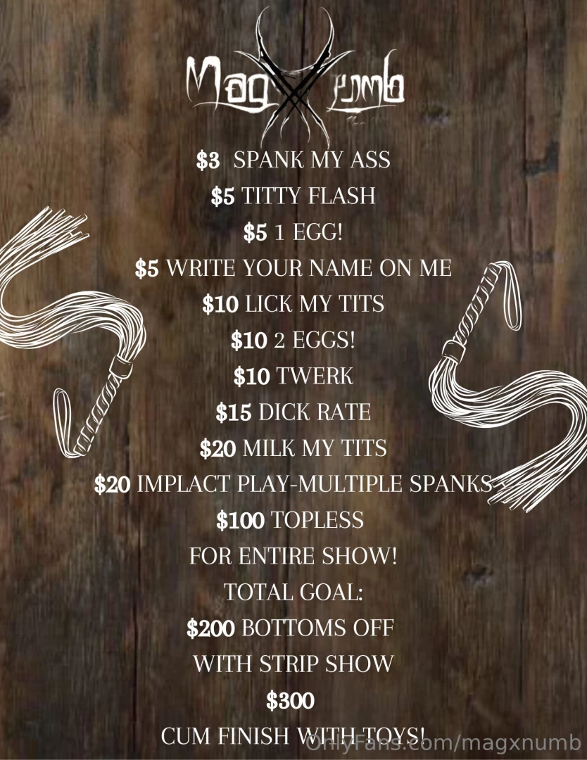 Tomorrows bdsm live show menu babe see you all then 10 pm est 