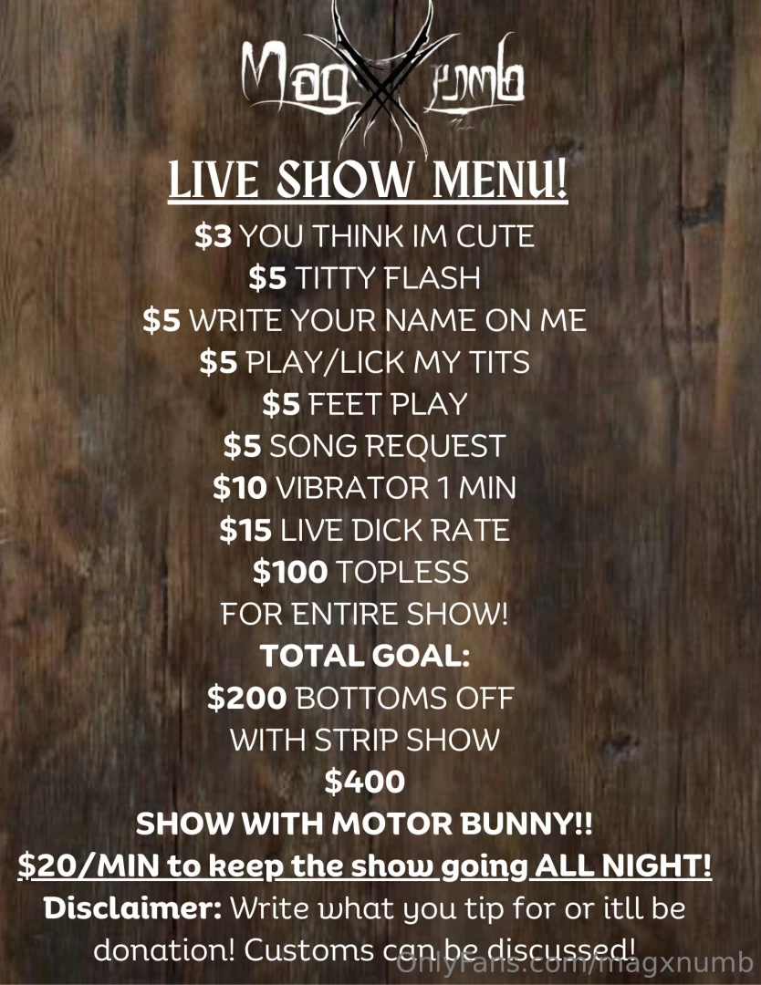 Tonights live menu see you soon 