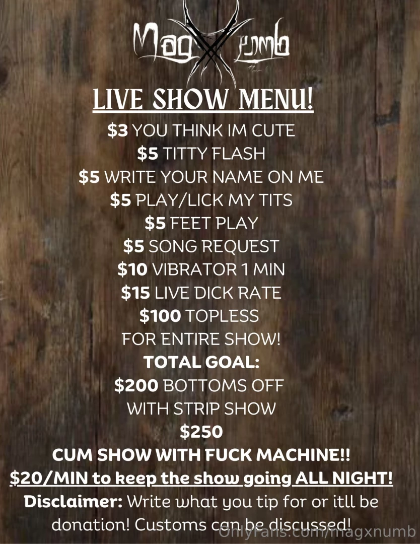 Tonights live menu see you at 10 baby 