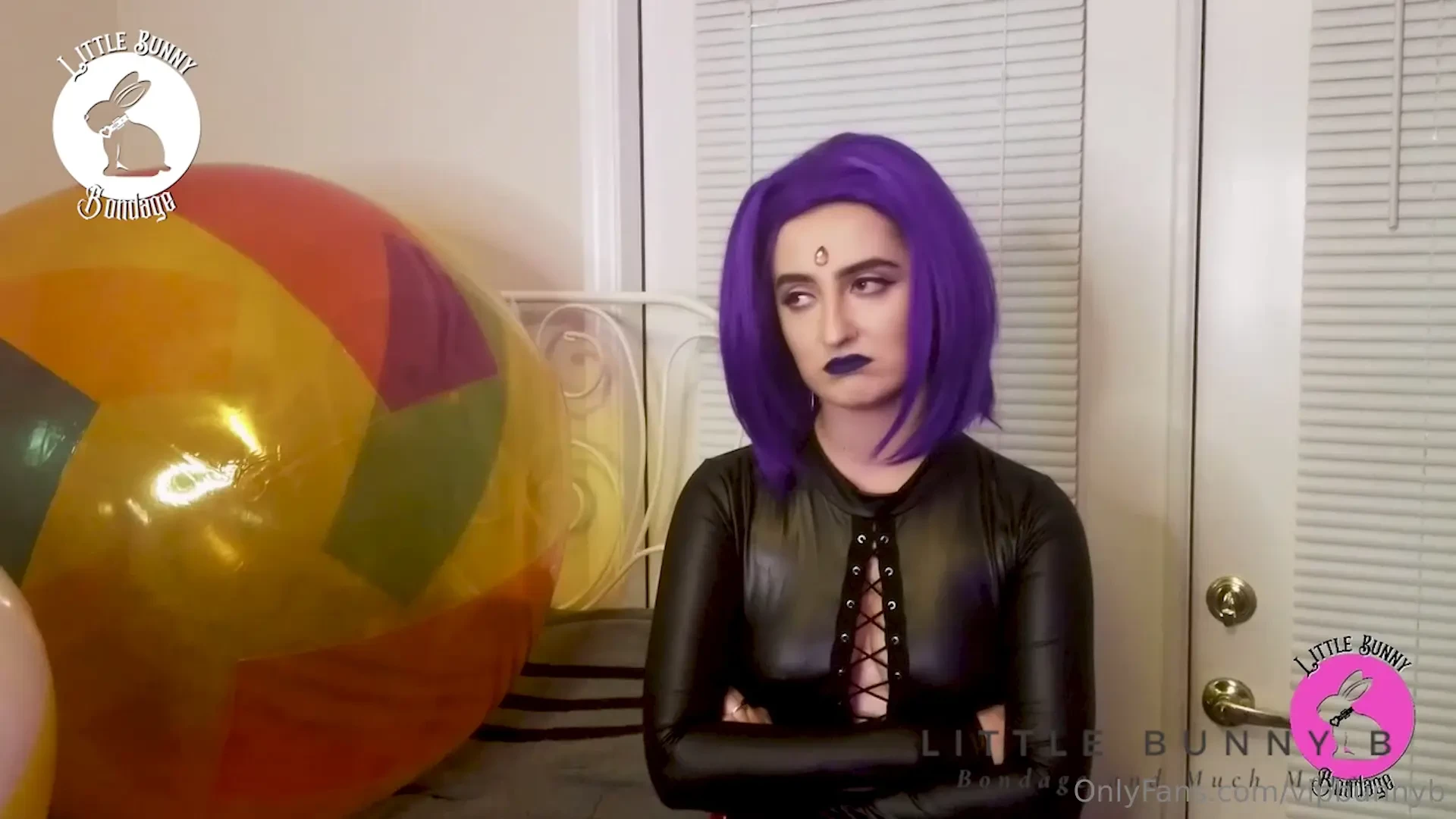 Raven is over it she s fucking the beach ball with her big old strap 