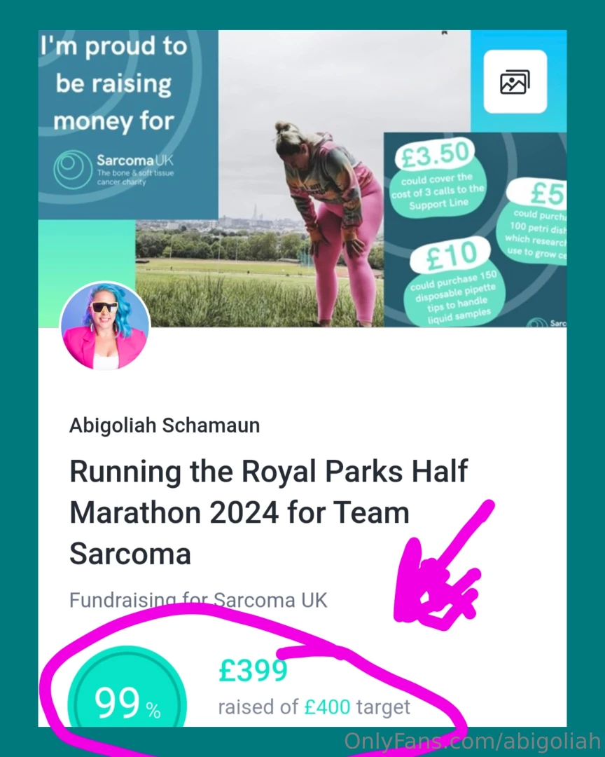 I m one pound away from my fundraising goal for sarcoma uk who s gonna 