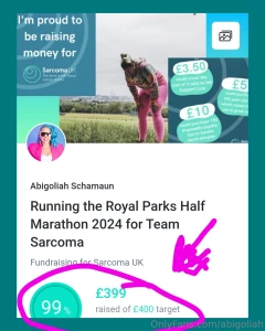 I m one pound away from my fundraising goal for sarcoma uk who s gonna