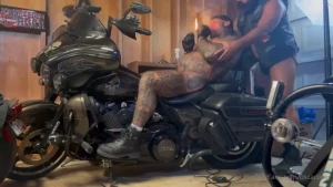 Cigar and harley time with sexy masculinejason