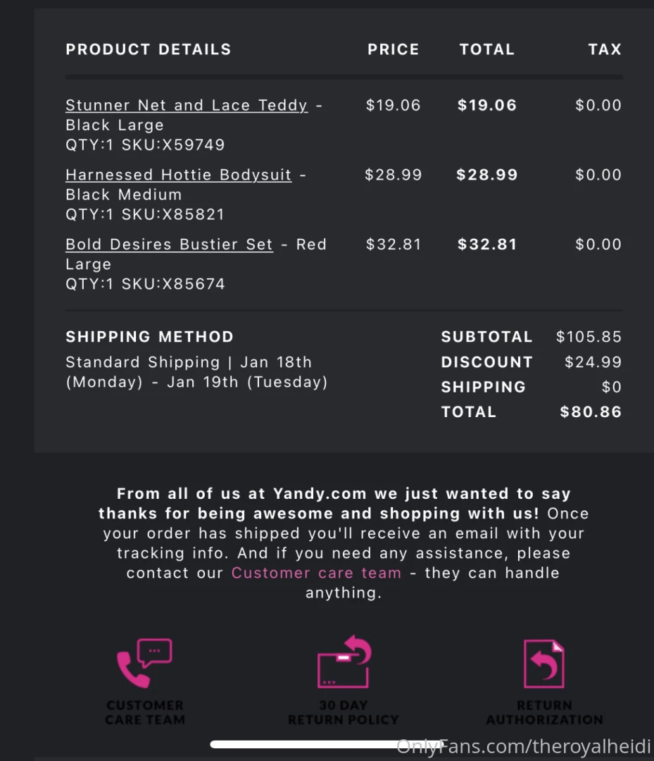 Bought some lingerie and a ton of pasties reimburse it 