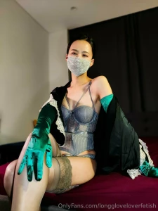 Special release vintage lingerie with green long satin gloves - part 8