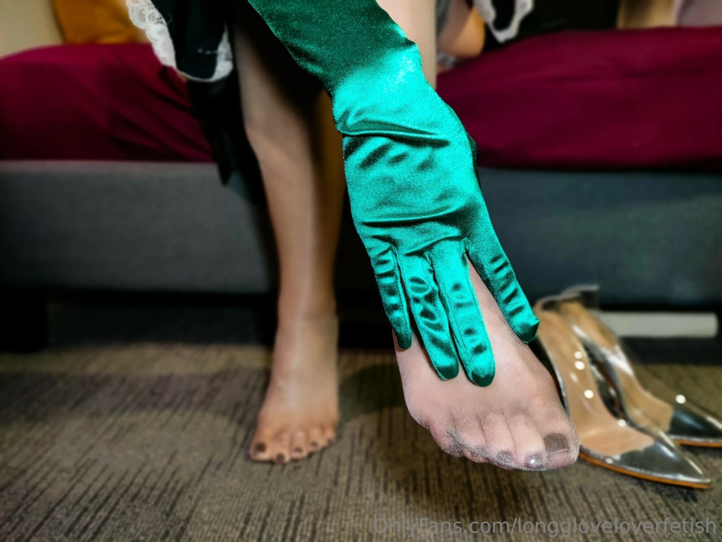 Special release vintage lingerie with green long satin gloves - part 4 