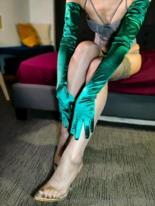 Special release vintage lingerie with green long satin gloves - part 6