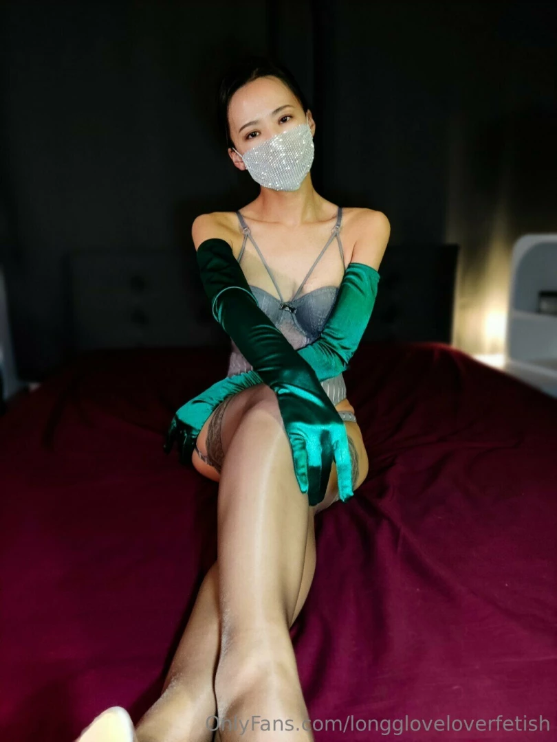 Special release vintage lingerie with green long satin gloves - part 5 